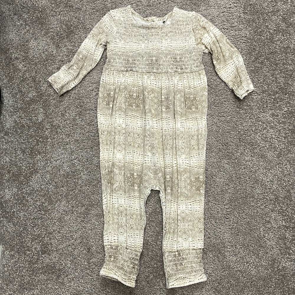 Kate Quinn Neutral Croc Smocked Jumpsuit